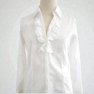 Brooks Brothers 346 long sleeve ruffled neck button up top white women's size 8